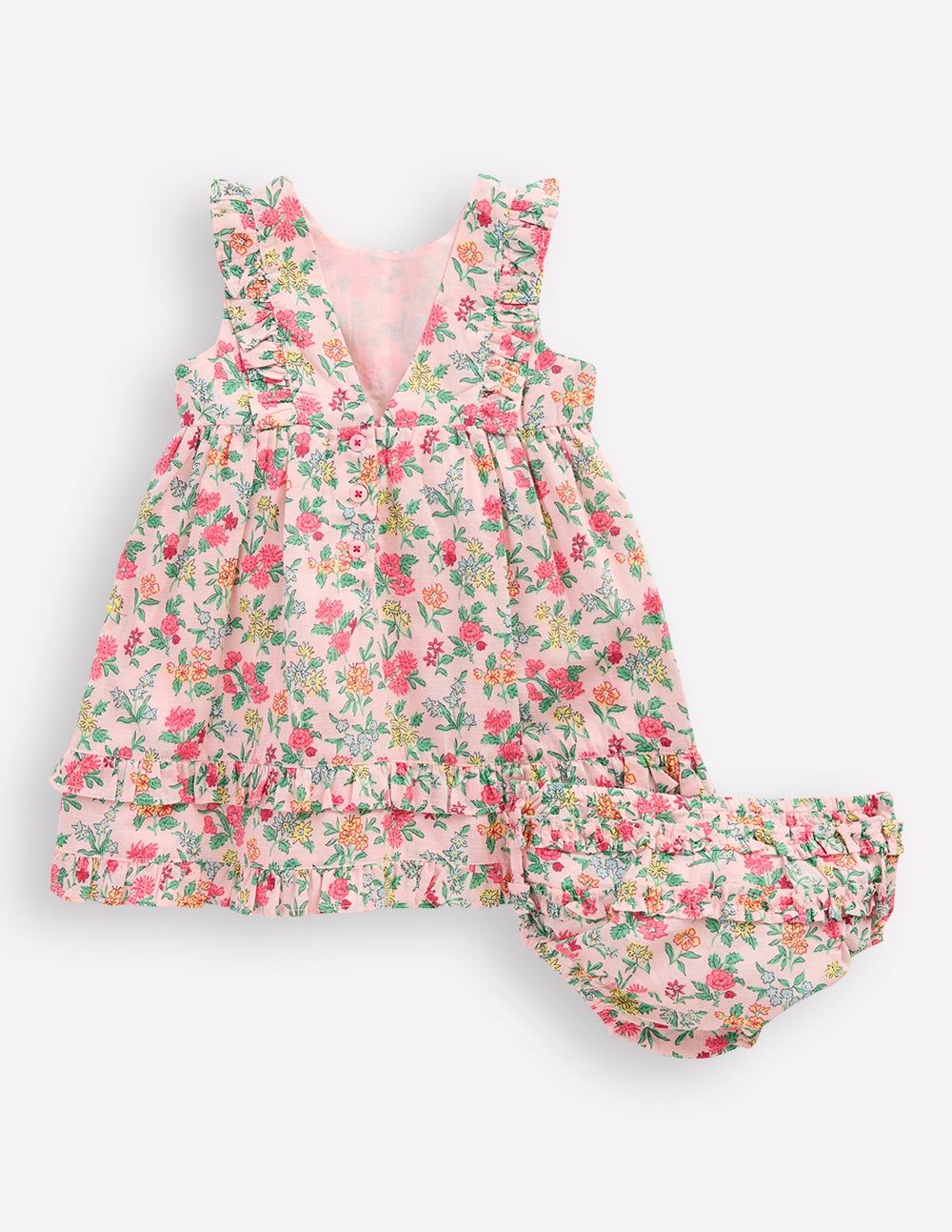 Frilly Pinny Dress-Chalk Pink Garden Ditsy