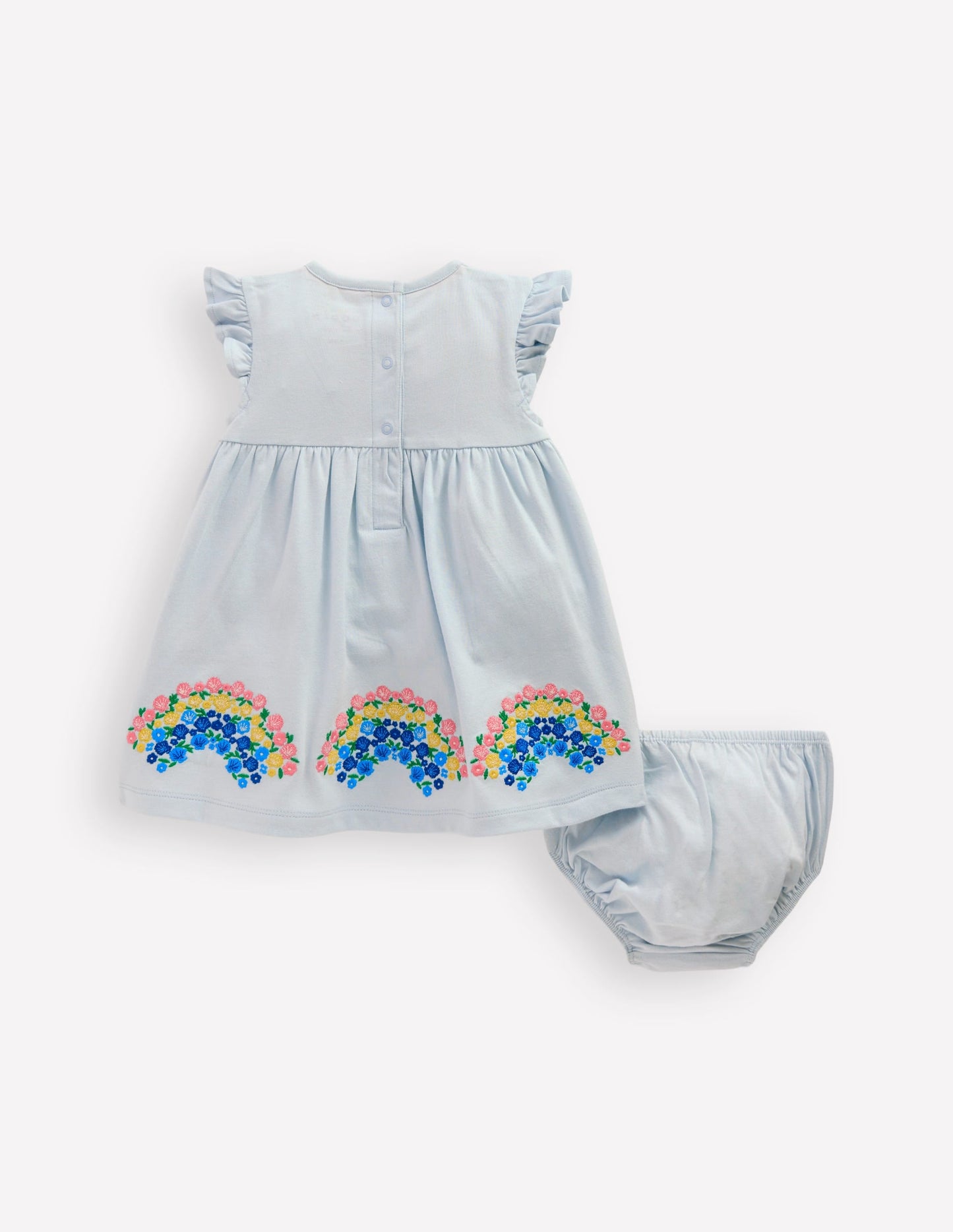 Logo Jersey Frill Sleeve Dress-Blue Rainbow