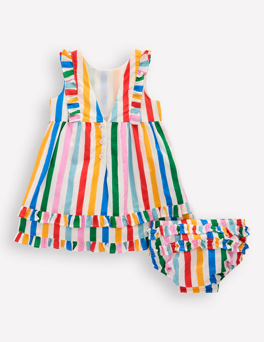 Frilly Pinny Dress-Rainbow Multi Stripe